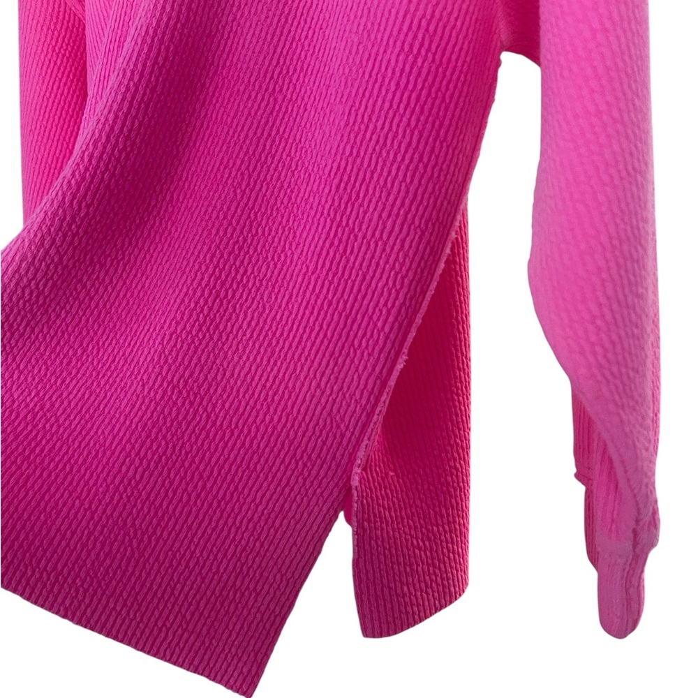 Aerie Bold Neon Pink Ribbed Sweater, aerie pullover, loungewear, sweatshirt - Picture 2 of 4